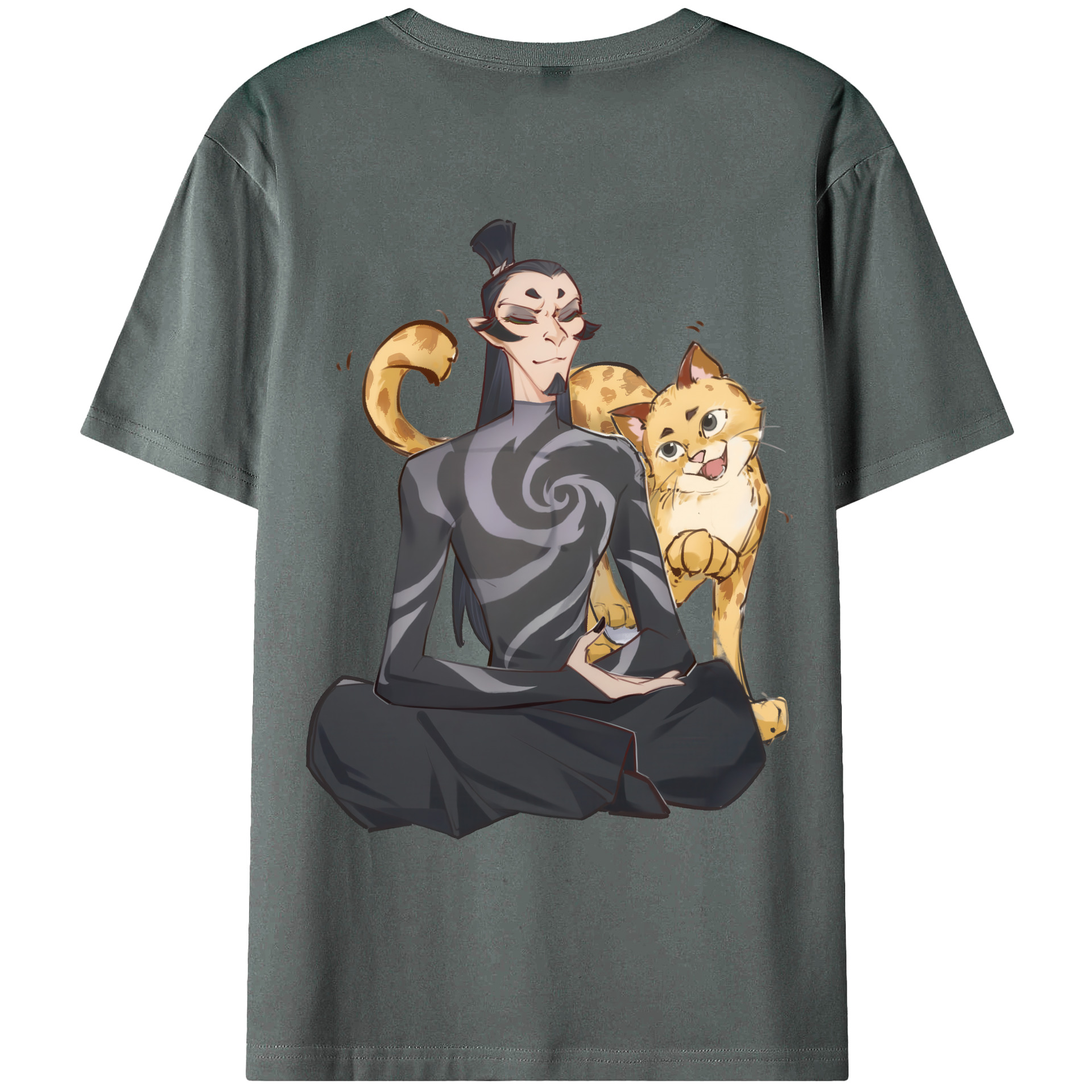 （画像用） Ne Zha 2 ナタ 魔童の大暴れ 綿100％ メンズ半袖Tシャツ（バックプリント） 通気性